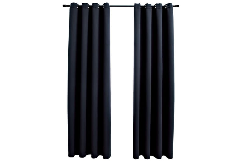 Lystette gardiner med metallringer 2 stk svart 140x175 cm - Mørkleggingsgardin