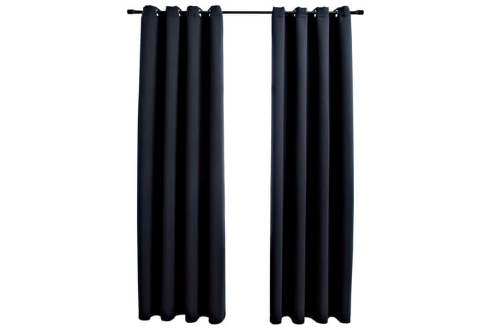 Lystette gardiner med metallringer 2 stk svart 140x225 cm - Mørkleggingsgardin