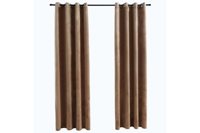 Lystette gardiner med ringer 2 stk fløyel beige 140x175 cm - Mørkleggingsgardin