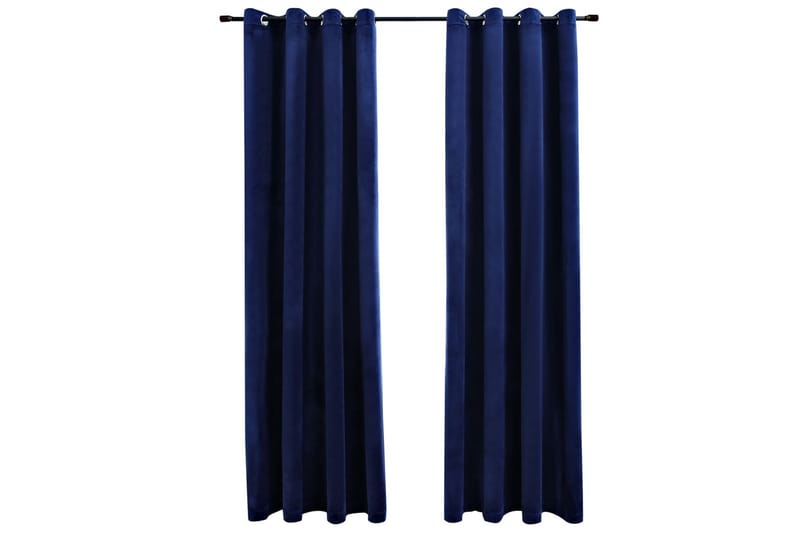 Lystette gardiner med ringer 2 stk fløyel mørkeblå 140x175cm - Mørkleggingsgardin
