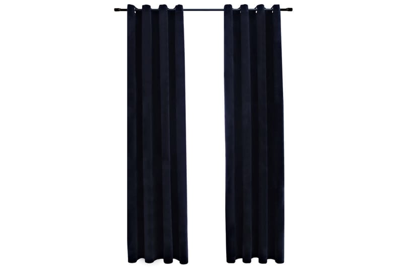 Lystette gardiner med ringer 2 stk fløyel svart 140x175 cm - Mørkleggingsgardin