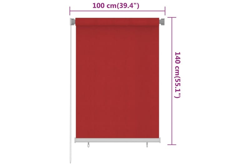 Utendørs rullegardin 100x140 cm rød HDPE - Rød - Rullegardin