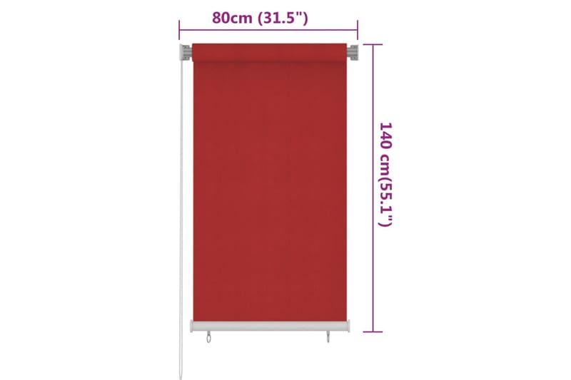 Utendørs rullegardin 80x140 cm rød HDPE - Rød - Rullegardin