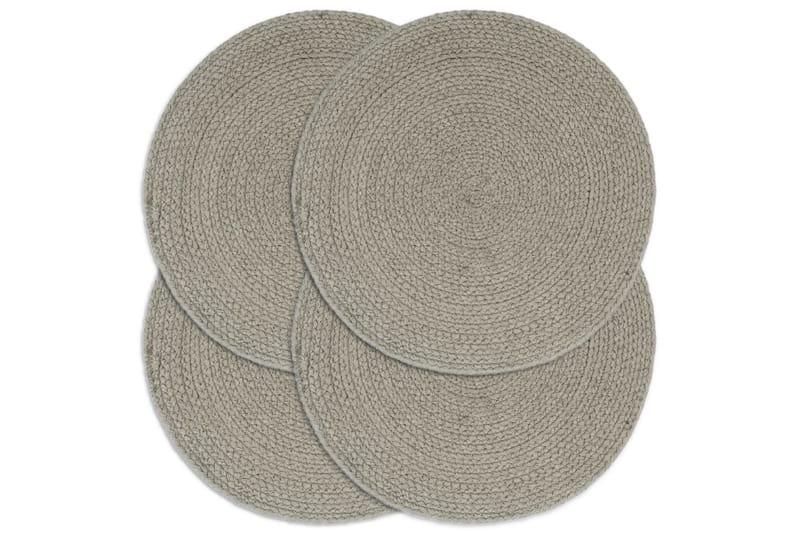 Bordmatter 4 stk ren grå 38 cm rund bomull - Bordmatte - Bordbrikke - Kjøkkentekstiler