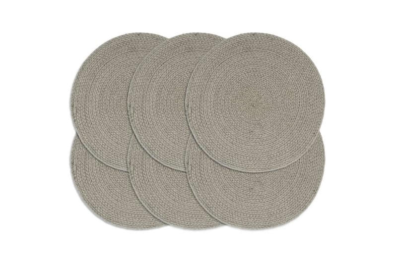 Bordmatter 6 stk ren grå 38 cm rund bomull - Bordmatte - Bordbrikke - Kjøkkentekstiler