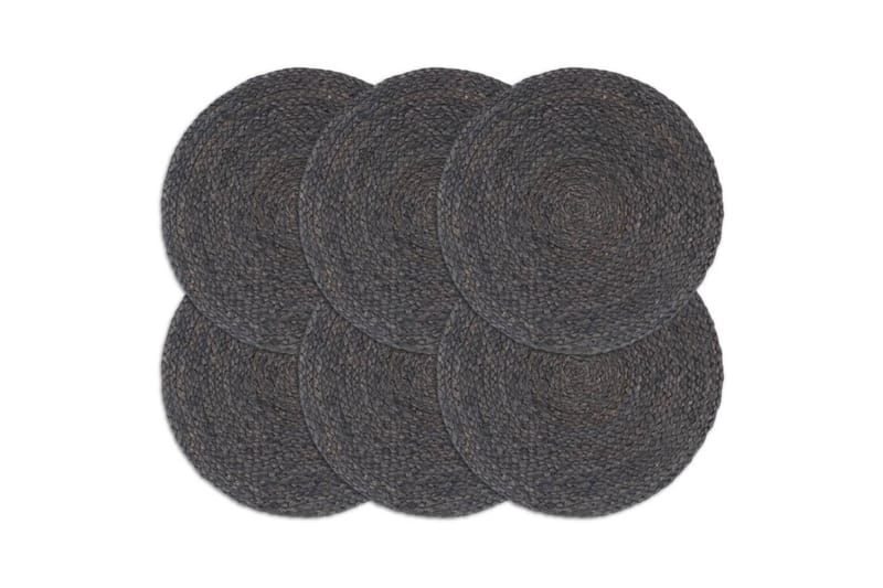 Bordmatter 6 stk ren mørk grå 38 cm rund jute - Bordmatte - Kjøkkentekstiler - Bordbrikke