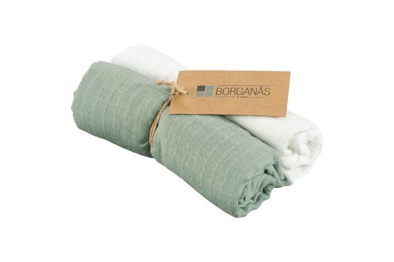 Muslinwrap 2-pakning - Hvit/Grønn (70 x 70 cm) - Tekstiler & tepper - Barnetekstiler - Babyteppe