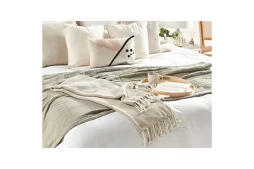 Pledd Tilmi Beige/hvit - Beige/hvit - Tekstiler & tepper - Tepper & pledd