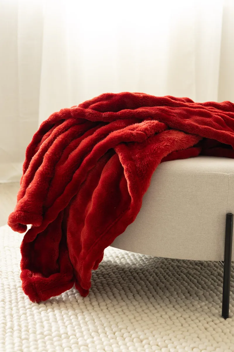 Pledd Pom Pom 130x170 cm - Rød - Tekstiler & tepper - Tepper & pledd