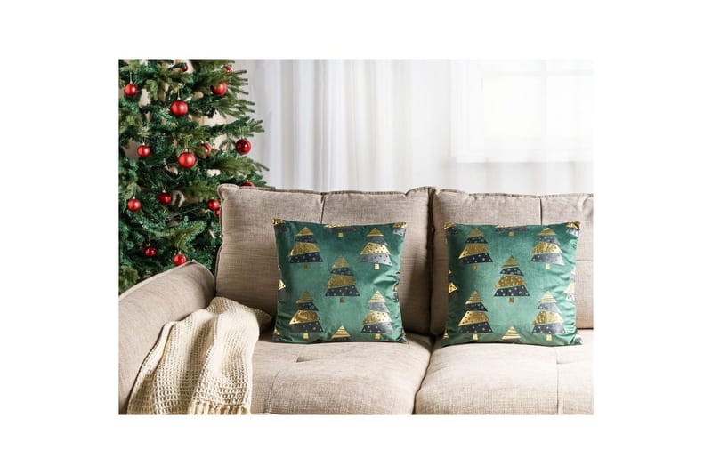 Pynteputer Goldspruce sett á 2 Grønn/gull/svart - Grønn/gull/svart - Tekstiler & tepper - Pute & putetrekk - Pynteputer