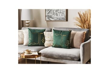 Pynteputer Philodendron sett à 2 Grønn/gull - Grønn/gull - Tekstiler & tepper - Pute & putetrekk - Pynteputer