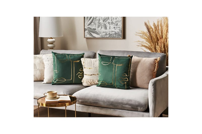 Pynteputer Philodendron sett à 2 Grønn/gull - Grønn/gull - Tekstiler & tepper - Pute & putetrekk - Pynteputer