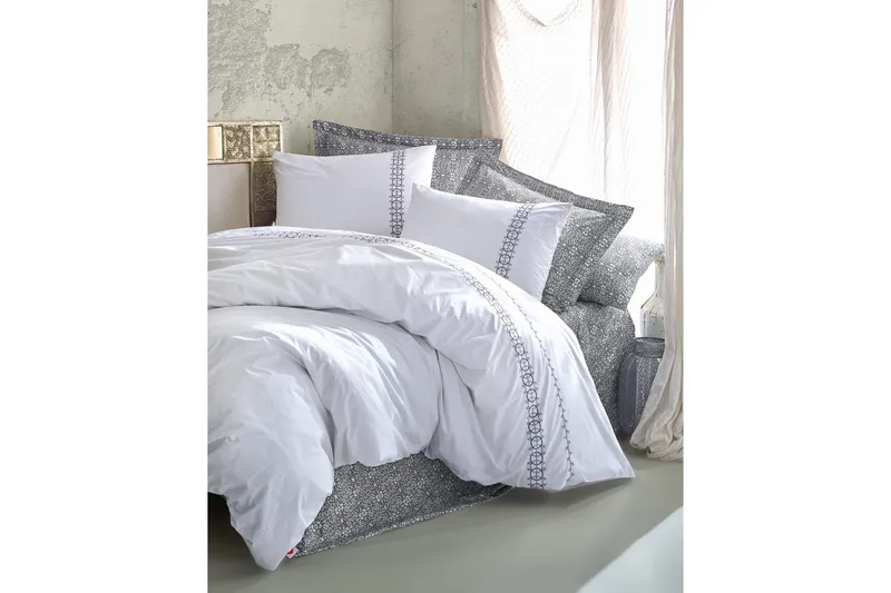 Cotton Box Sengetøy Dobbelt 6-deler Ranforce, Grå/Hvit