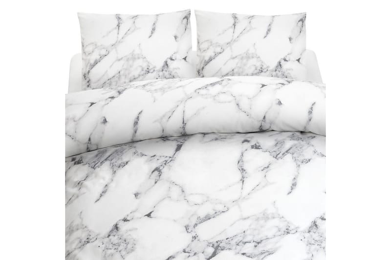 Dynetrekksett Dobbeltseng 3-Dels Marmor Hvit, Marmor