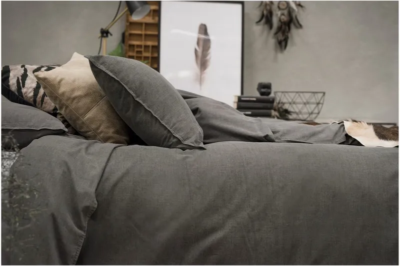 Dynetrekksett Dobbeltseng 3-dels vasket - Grå - Tekstiler & tepper - Sengetøy - Sengesett