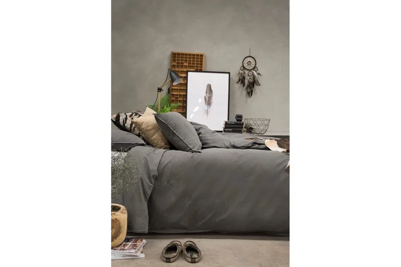 Dynetrekksett Dobbeltseng 3-dels vasket - Grå - Tekstiler & tepper - Sengetøy - Sengesett