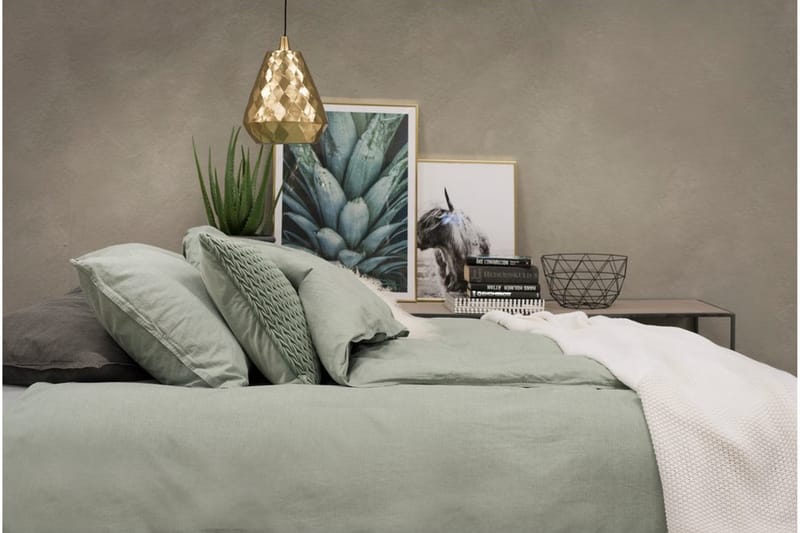 Dynetrekksett Dobbeltseng 3-dels vasket - Grønn - Tekstiler & tepper - Sengetøy - Sengesett