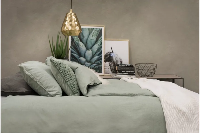 Dynetrekksett Dobbeltseng 3-dels vasket - Grønn - Tekstiler & tepper - Sengetøy - Sengesett