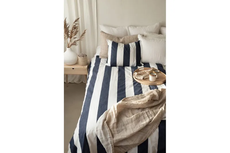Dynetrekksett Enkeltseng 2-Delers Block stripe - Marineblå - Tekstiler & tepper - Sengetøy - Sengesett