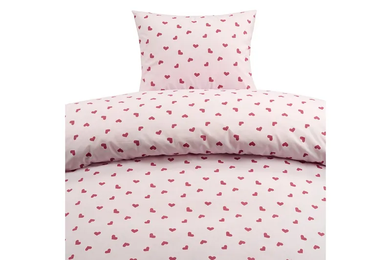 Dynetrekksett Enkeltseng 2-Delers Hjärttrud, Rosa