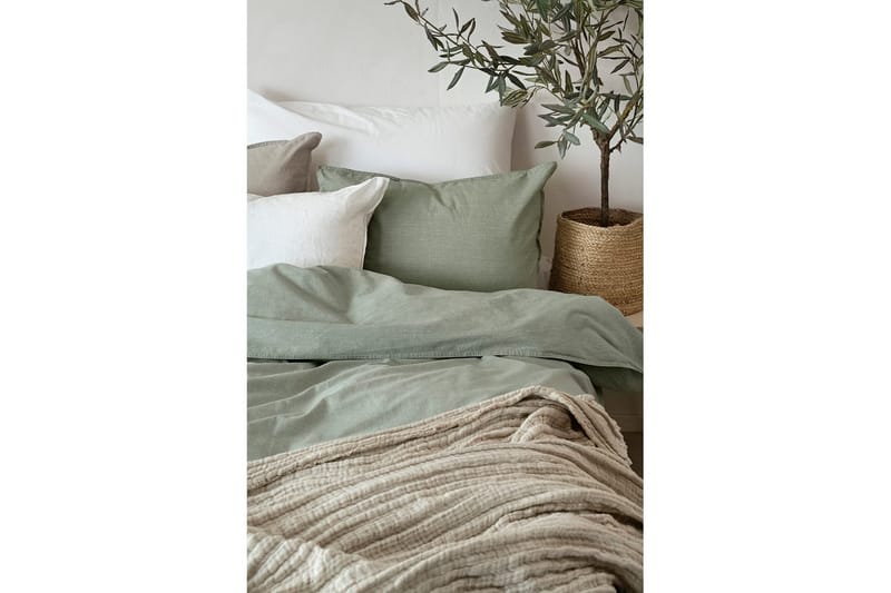 Dynetrekksett Enkeltseng 2-Delers Vasket - Grønn - Tekstiler & tepper - Sengetøy - Sengesett