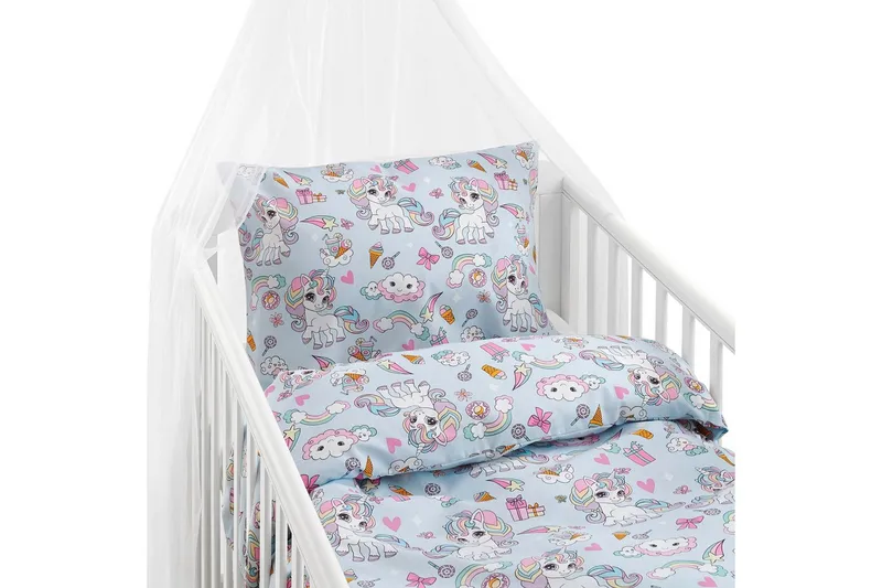 Dynetrekksett til Sprinkelseng 2-delt Enhjørning Blå