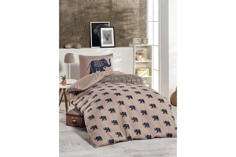 EnLora Home Sengetøy Enkelt 2-deler, Beige/Blå