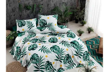 EnLora Home Sengeteppe 200x235 cm - Hvit/Grønn/Gul - Tekstiler & tepper - Sengetøy