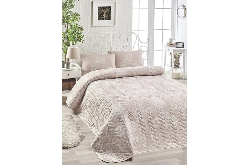EnLora Home Sengeteppe Dobbelt 200x220+2 Putetrekk - Beige/Hvit - Tekstiler & tepper - Sengetøy - Sengesett