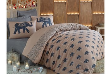 Eponj Home Sengetøy Dobbelt 4-deler - Blå/Lysebrun - Tekstiler & tepper - Sengetøy - Sengesett