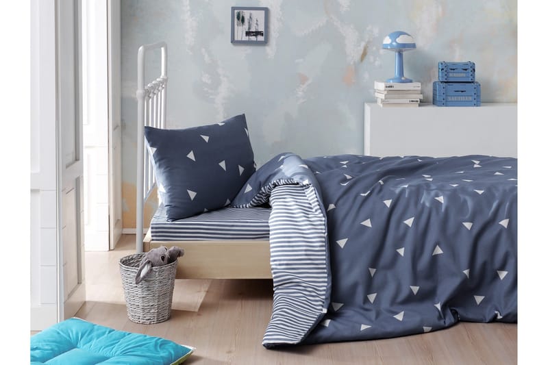 Eponj Home Sengetøy Enkelt 3-deler, Blå/Hvit