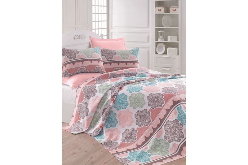 Eponj Home Sengeteppe Dobbelt 200x235 cm, Turkis/Rosa/Krem