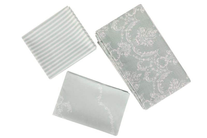 Eponj Home Sengeteppe Dobbelt 200x235+Laken+2 Putetrekk, Grønn/Hvit