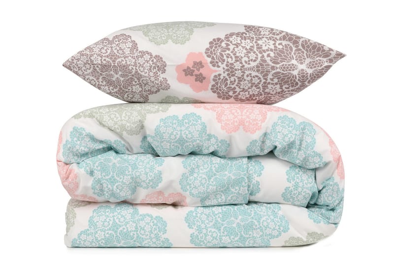 Eponj Home Sengeteppe Dobbelt 200x235+Laken+2 Putetrekk, Hvit/Turkis/Grønn/Beige