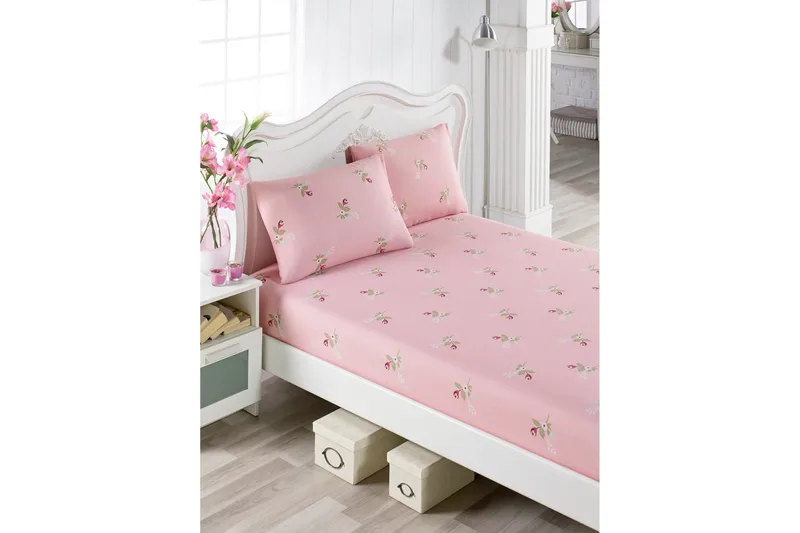 Laken EnLora Home Enkelt 100x200 cm+Putetrekk - Rosa/Grønn/Rød/Hvit - Tekstiler & tepper - Sengetøy