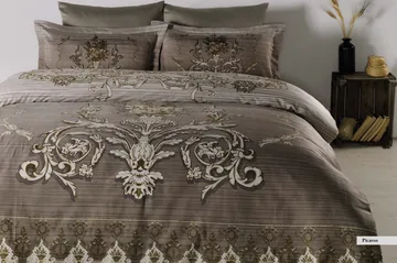 Primacasa by Türkiz Sengetøy Dobbelt 6-deler Satin - Brun/Hvit/Beige - Tekstiler & tepper - Sengetøy - Sengesett