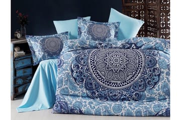 Primacasa by Türkiz Sengetøy Dobbelt 6-deler Satin - Mørkeblå/Hvit/Blå - Tekstiler & tepper - Sengetøy - Sengesett