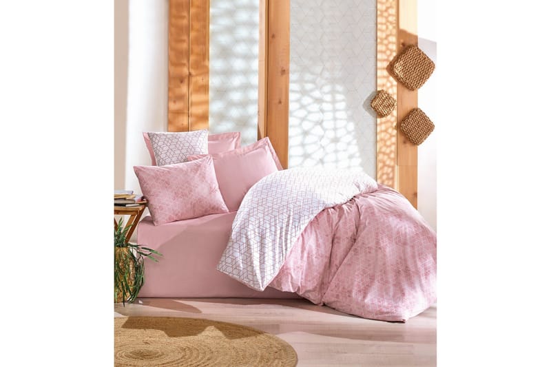 Sengetøy Cotton Box Dobbelt 4-deler Ranforce, Hvit/Rosa