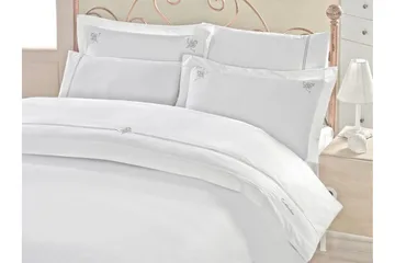 Sengetøy Cotton Box Dobbelt 6-deler Satin - Hvit/Grå - Tekstiler & tepper - Sengetøy
