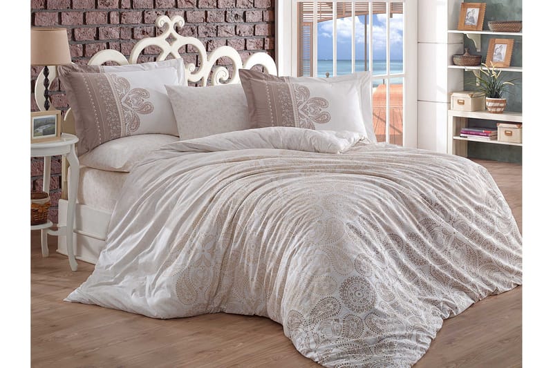 Sengetøy Hobby Dobbelt 4-deler Poplin, Beige/Hvit
