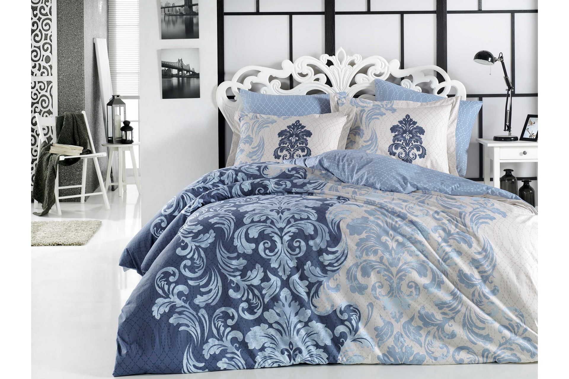 Sengetøy Hobby Dobbelt 4-deler Poplin - Kungsblå|Sand|Lysblå - Tekstiler & tepper - Sengetøy - Sengesett