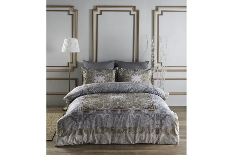 Sengetøy Primacasa by Türkiz Enkelt 4-deler Satin, Grå|Grønn|Brun|Beige