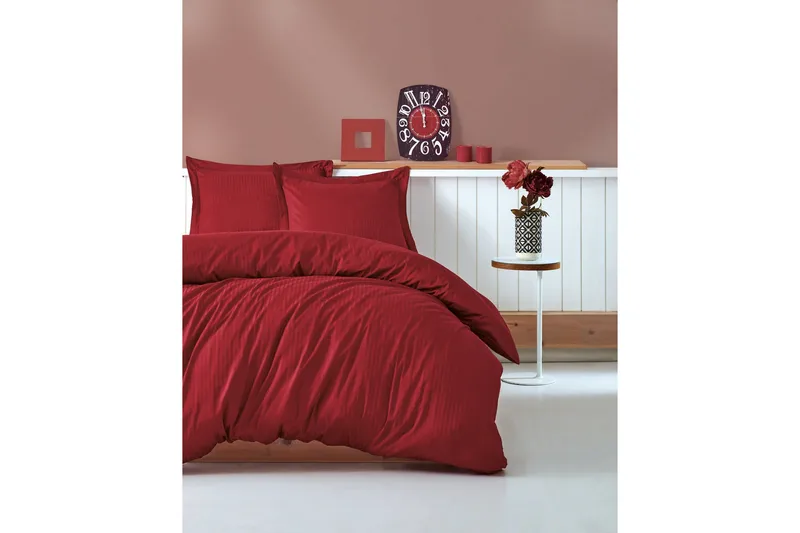 Sengetøysett Cotton Box Dobbelt 4-deler Premium Satin, Mørkerød