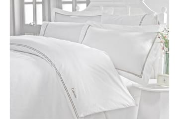 Sengetøysett Cotton Box Dobbelt 6-deler Satin - Hvit/Grå - Tekstiler & tepper - Sengetøy