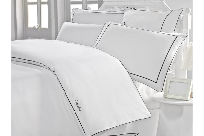 Sengetøysett Cotton Box Dobbelt 6-deler Satin - Hvit/Svart - Tekstiler & tepper - Sengetøy - Sengesett
