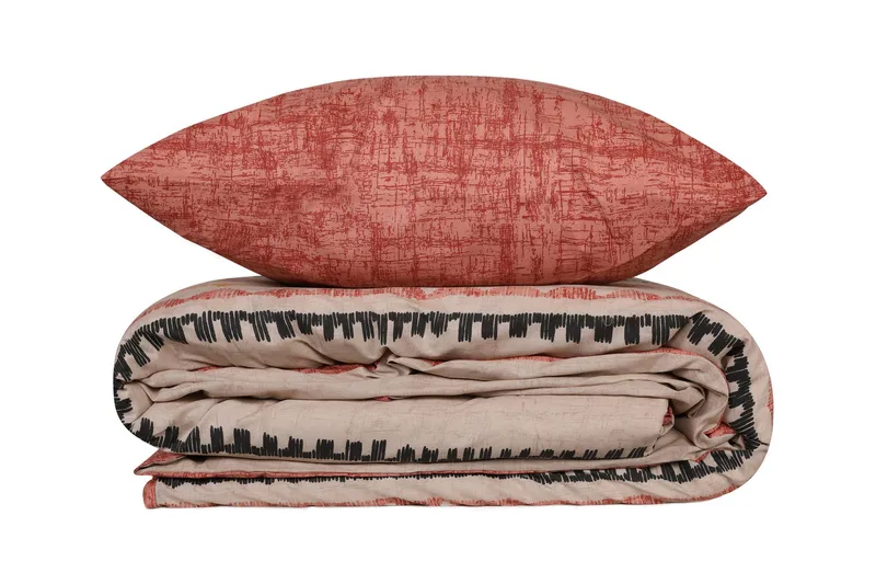 Botswana sengesett 240x220 cm, Teglrød Gul Hvit Svart