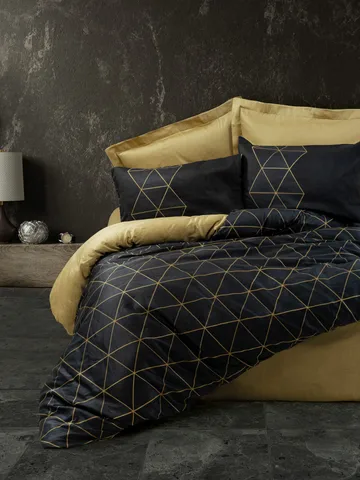 Branlor sengesett 240x220 cm - Gull og Svart - Tekstiler & tepper - Sengetøy - Sengesett - Dynetrekksett dobbeltseng