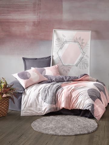 Dilsah sengesett 140x200 cm - Grå Rosa Hvit - Tekstiler & tepper - Sengetøy - Sengesett - Dynetrekksett enkeltseng