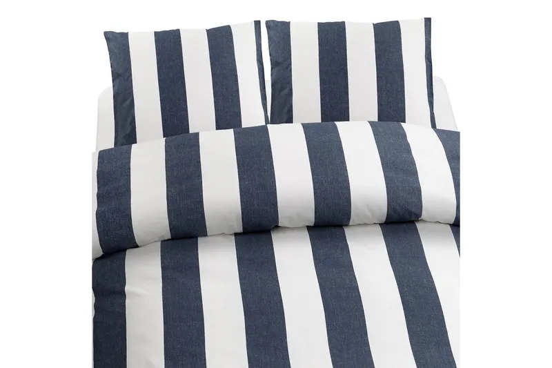 Dynetrekksett Dobbeltseng 3-Dels Block Stripe, Marineblå