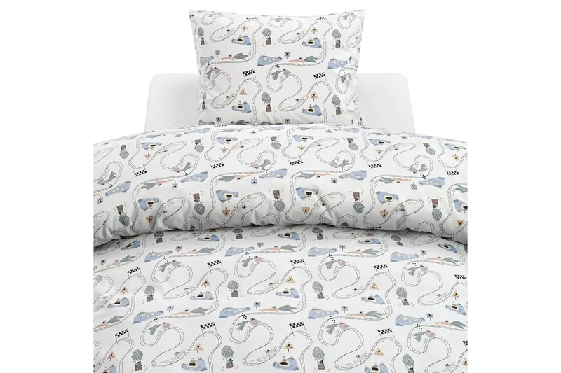 Dynetrekksett Enkeltseng 2-deler Mini Rally Hvit